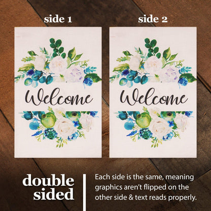 G128 Garden Flag Welcome Elegant Floral Arrangement 12X18 Burlap Fabric