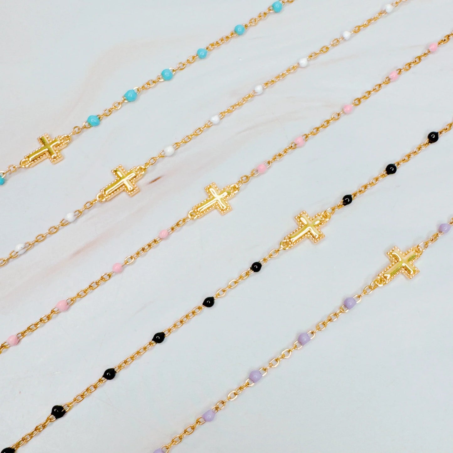 Dainty Color Dots Chain Cross Bracelet