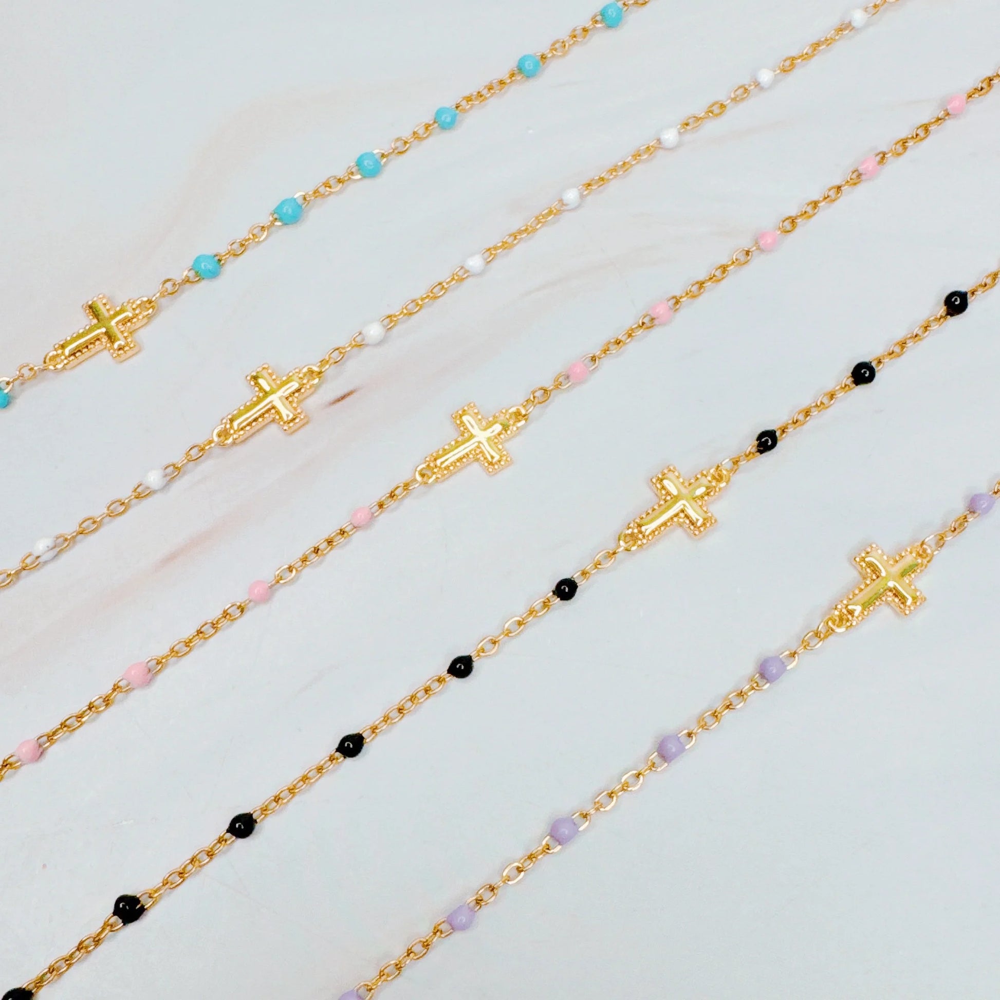 Dainty Color Dots Chain Cross Bracelet