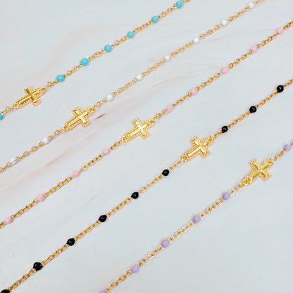 Dainty Color Dots Chain Cross Bracelet