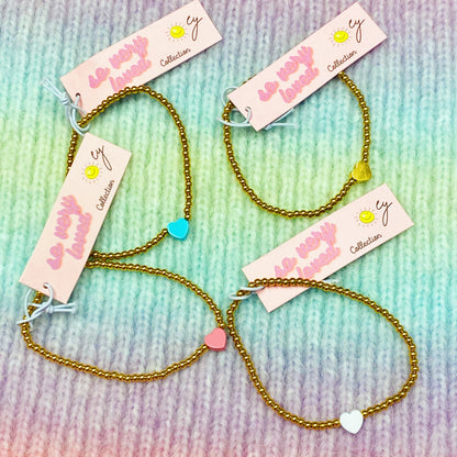 So Very Loved Heart Gold Beaded Stretch Bracelet