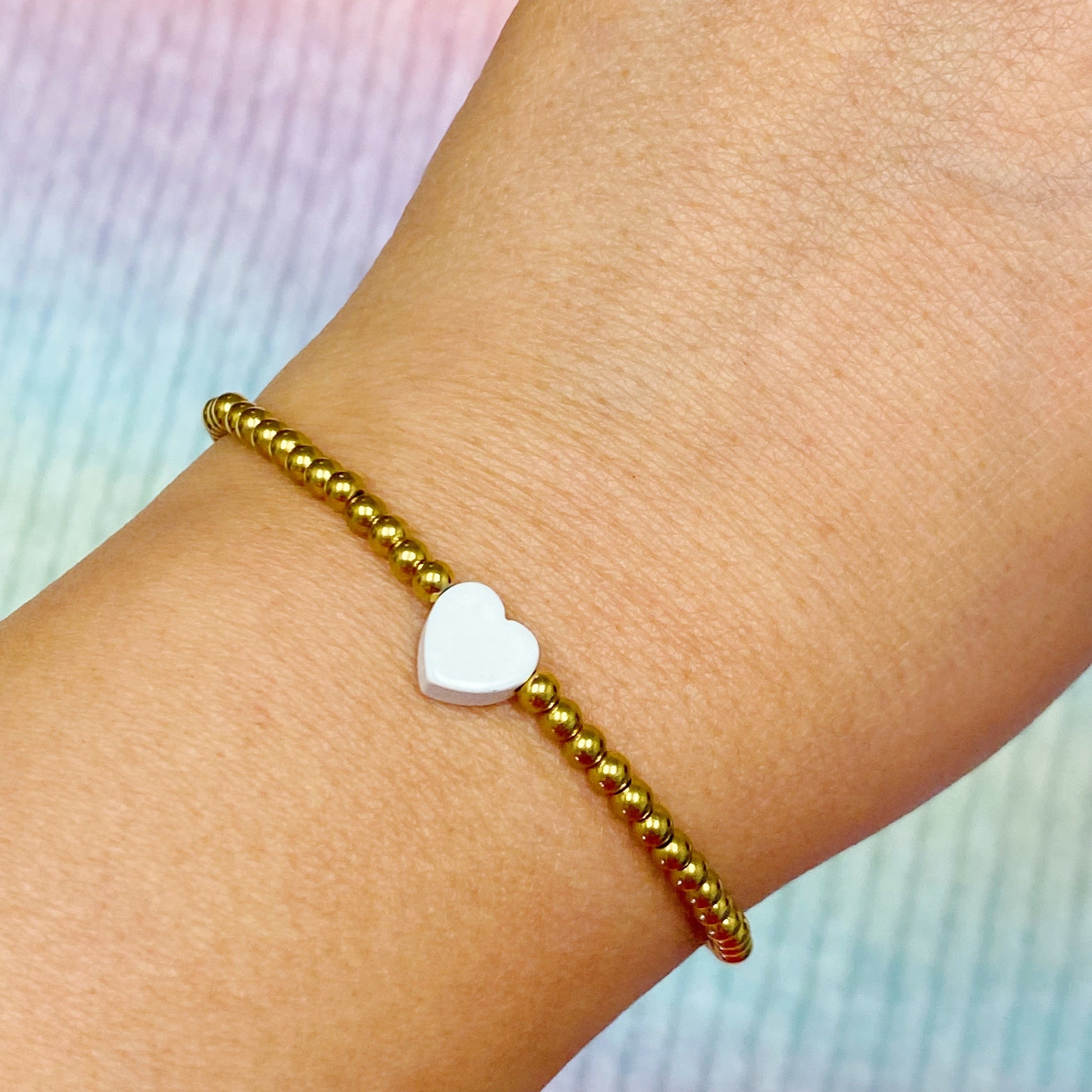 So Very Loved Heart Gold Beaded Stretch Bracelet