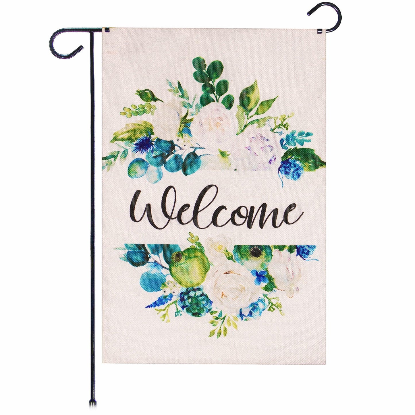 G128 Garden Flag Welcome Elegant Floral Arrangement 12X18 Burlap Fabric