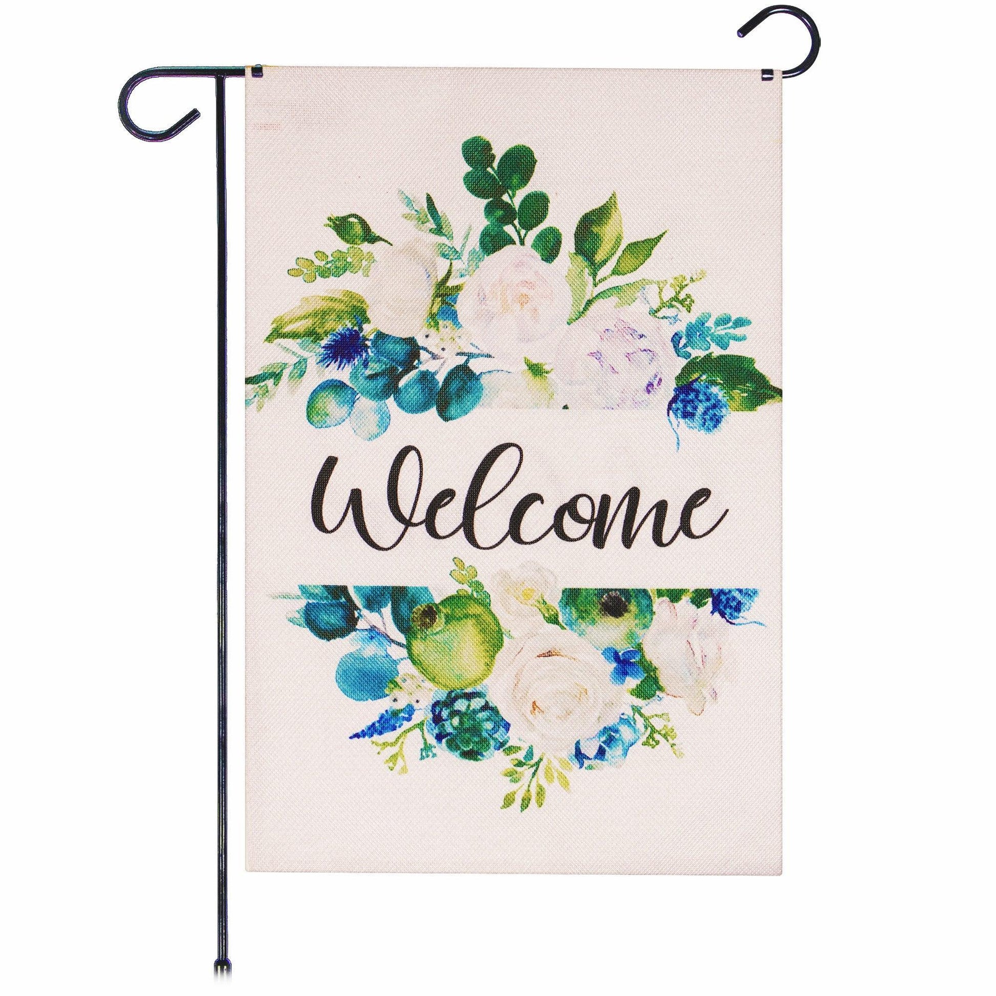 G128 Garden Flag Welcome Elegant Floral Arrangement 12X18 Burlap Fabric