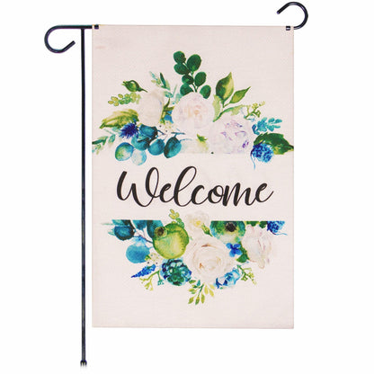 G128 Garden Flag Welcome Elegant Floral Arrangement 12X18 Burlap Fabric