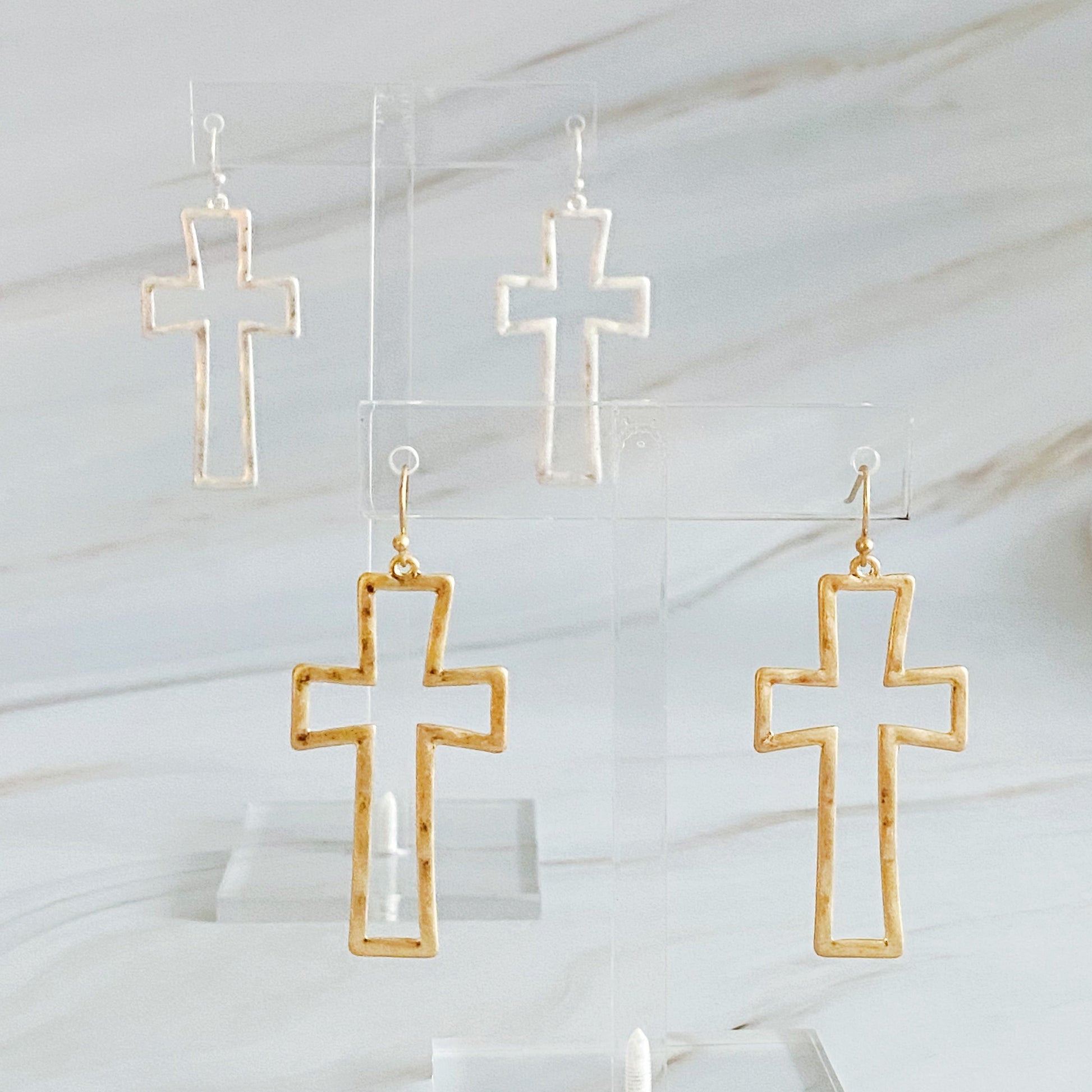 Dangle Cross Outlined Earrings