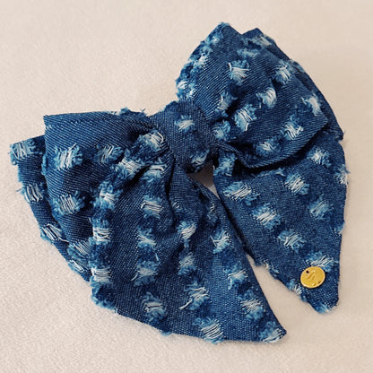 80'S Vibe Distressed Jean Bow Hair Clip
