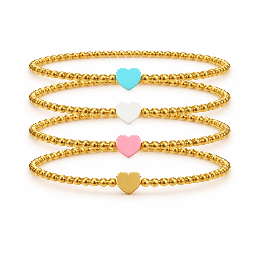 So Very Loved Heart Gold Beaded Stretch Bracelet