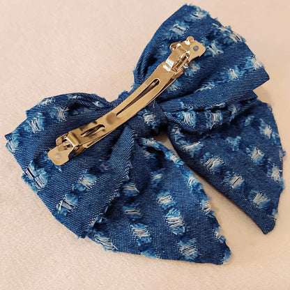 80'S Vibe Distressed Jean Bow Hair Clip