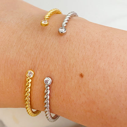Slim and Cabled Open Bangle Bracelet
