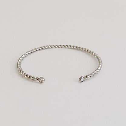 Slim and Cabled Open Bangle Bracelet