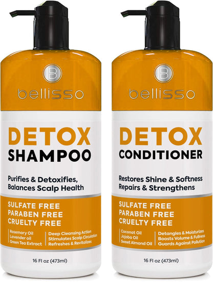 Detox Shampoo and Conditioner Set Ideal for Oily Hair Men and Women Remove Product Buildup Sulfate and Paraben Free with Scalp Clarifying and Detoxifying Properties with Rosemary Oil