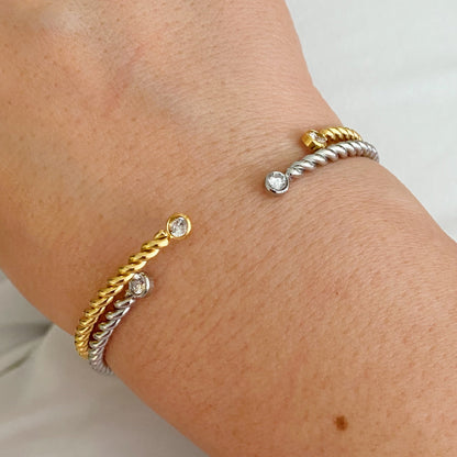 Slim and Cabled Open Bangle Bracelet