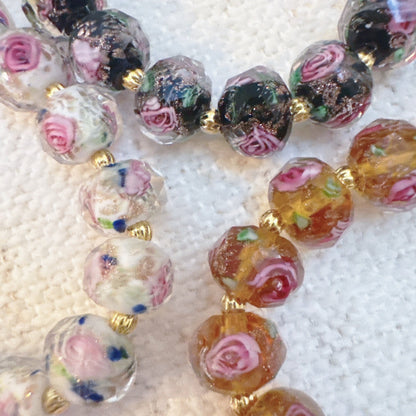Vintage Rose Glass Bead Stretch Bracelet – Elegant, Stackable & Versatile