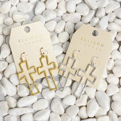 Dangle Cross Outlined Earrings