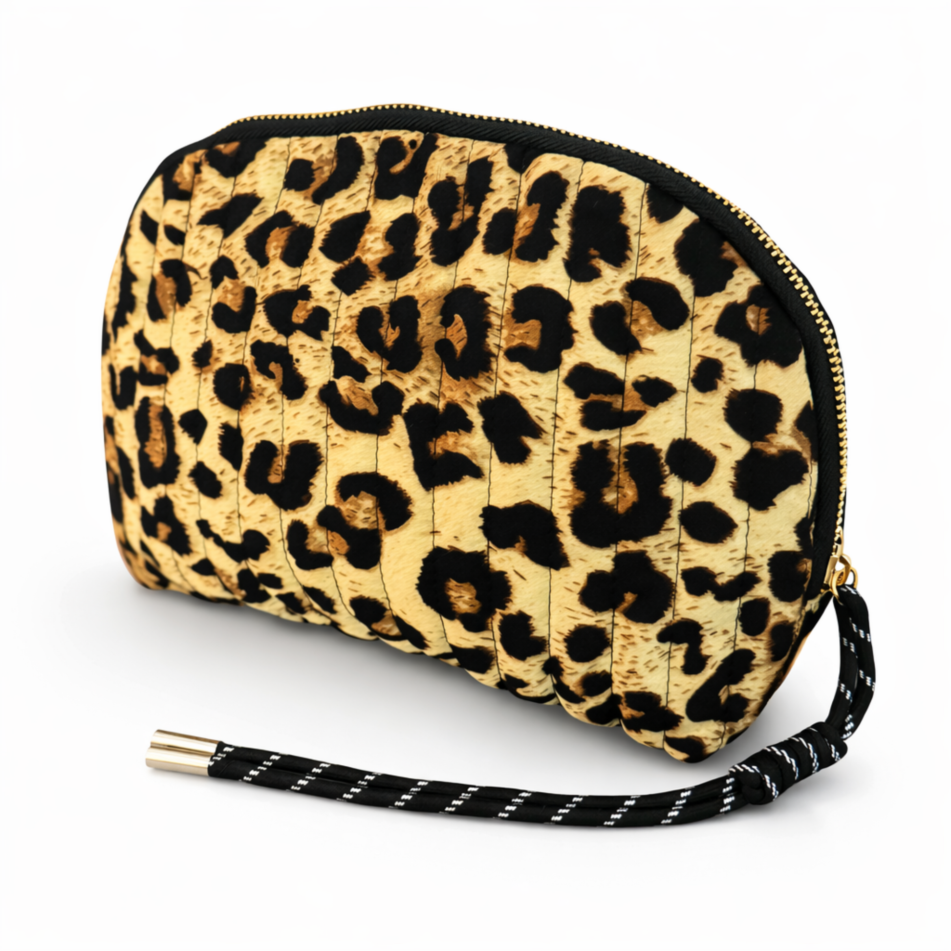 Vintage-Inspired Quilted Leopard Cosmetic Case – Curved Makeup Pouch in Classic and Floral Animal Print