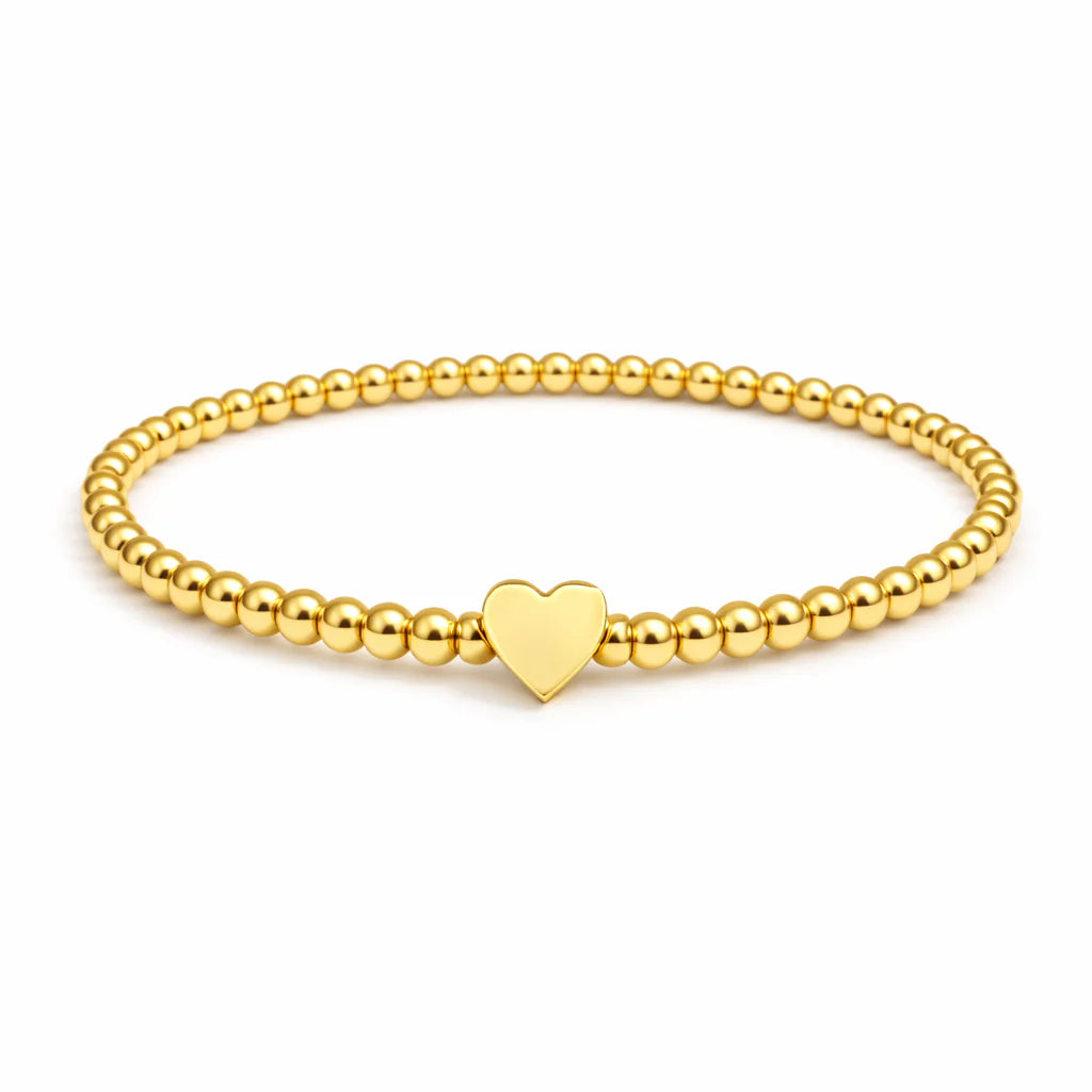 So Very Loved Heart Gold Beaded Stretch Bracelet