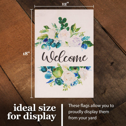 G128 Garden Flag Welcome Elegant Floral Arrangement 12X18 Burlap Fabric