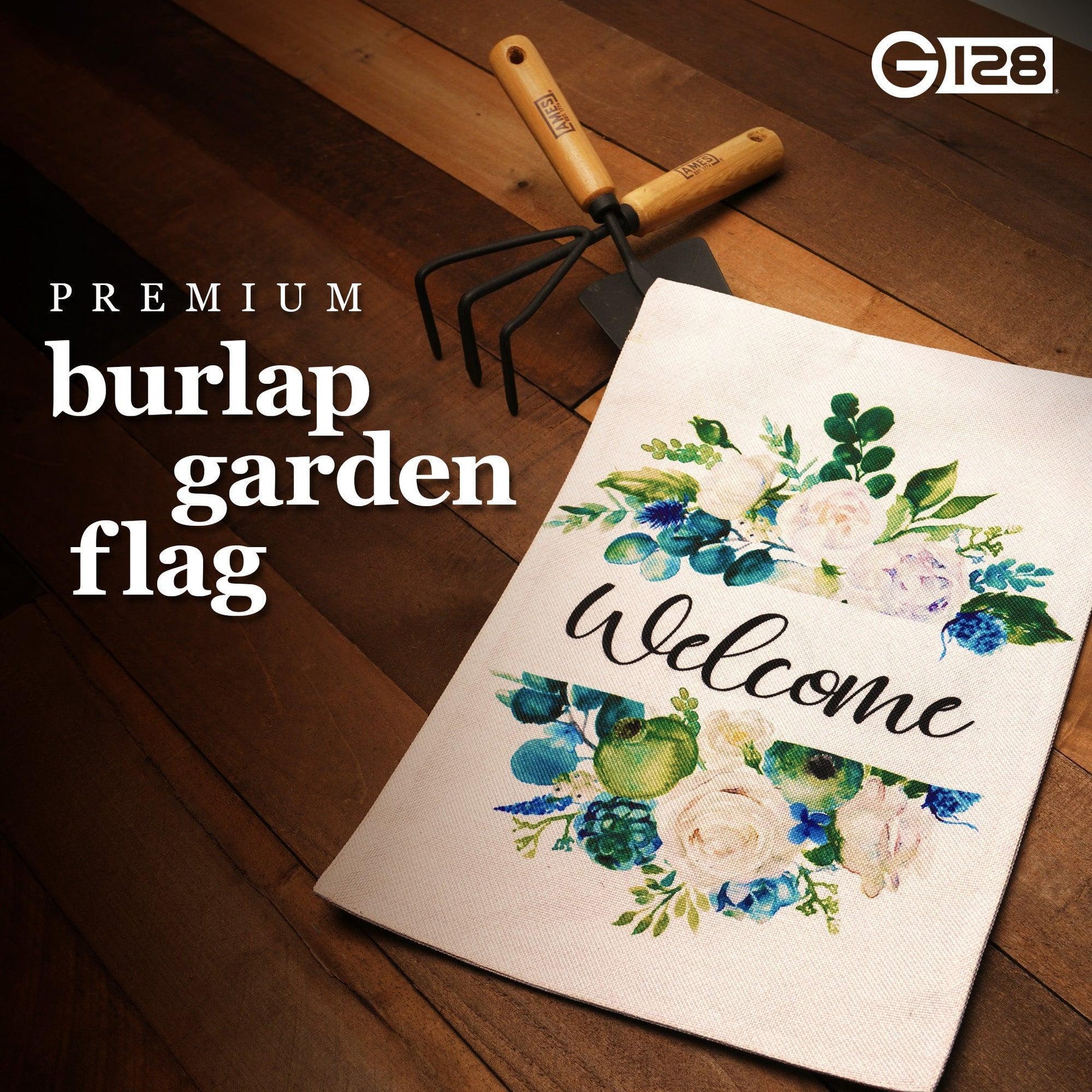 G128 Garden Flag Welcome Elegant Floral Arrangement 12X18 Burlap Fabric