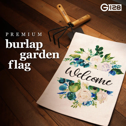 G128 Garden Flag Welcome Elegant Floral Arrangement 12X18 Burlap Fabric