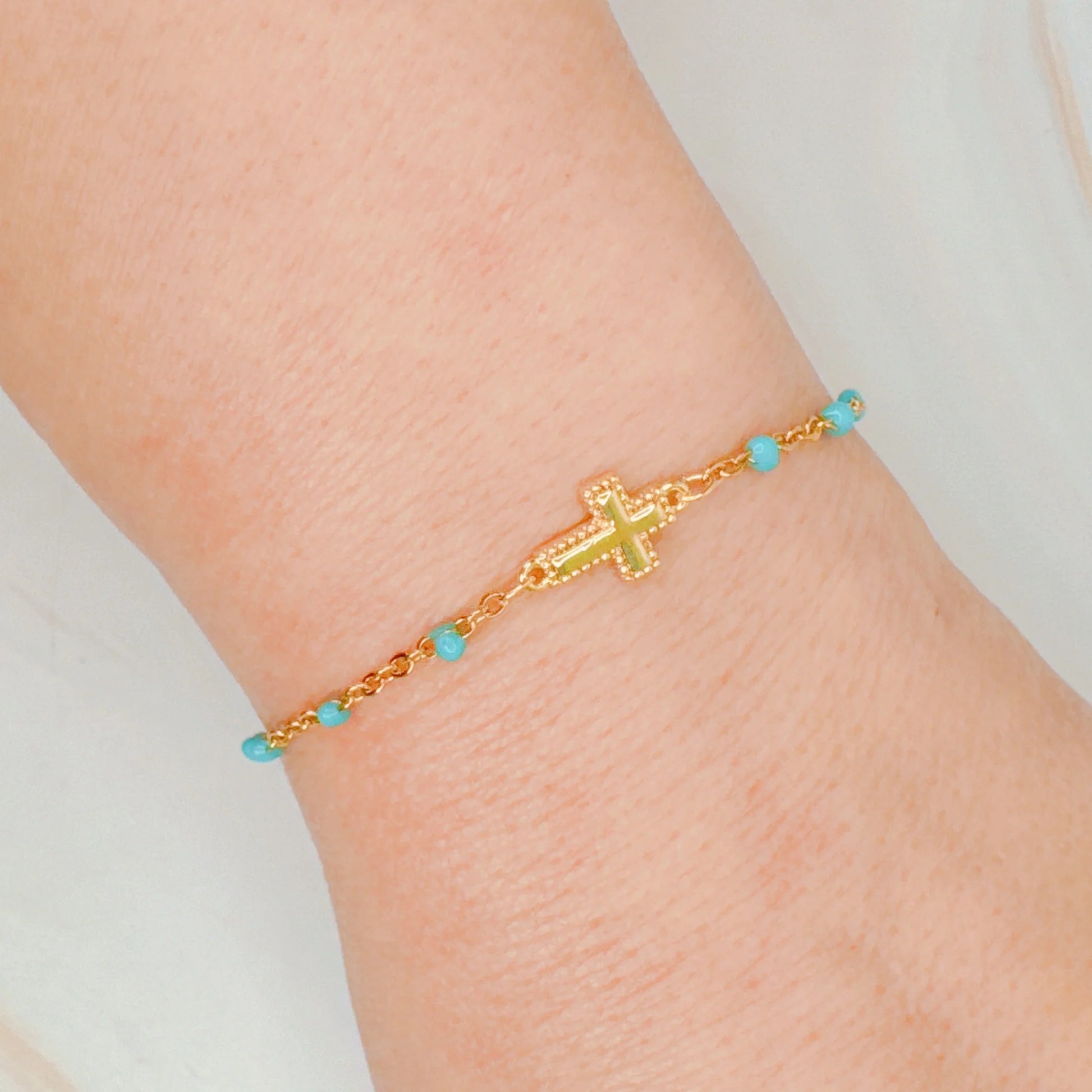 Dainty Color Dots Chain Cross Bracelet