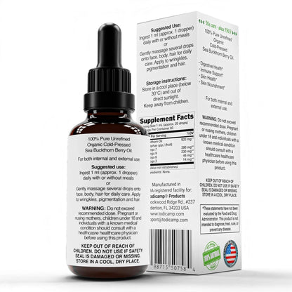 Organic Sea Buckthorn Oil 1 Fl Oz Cold Pressed Sea Buckthorn Berry Oil Seabuckthorn for Face Hair Body & Supplement