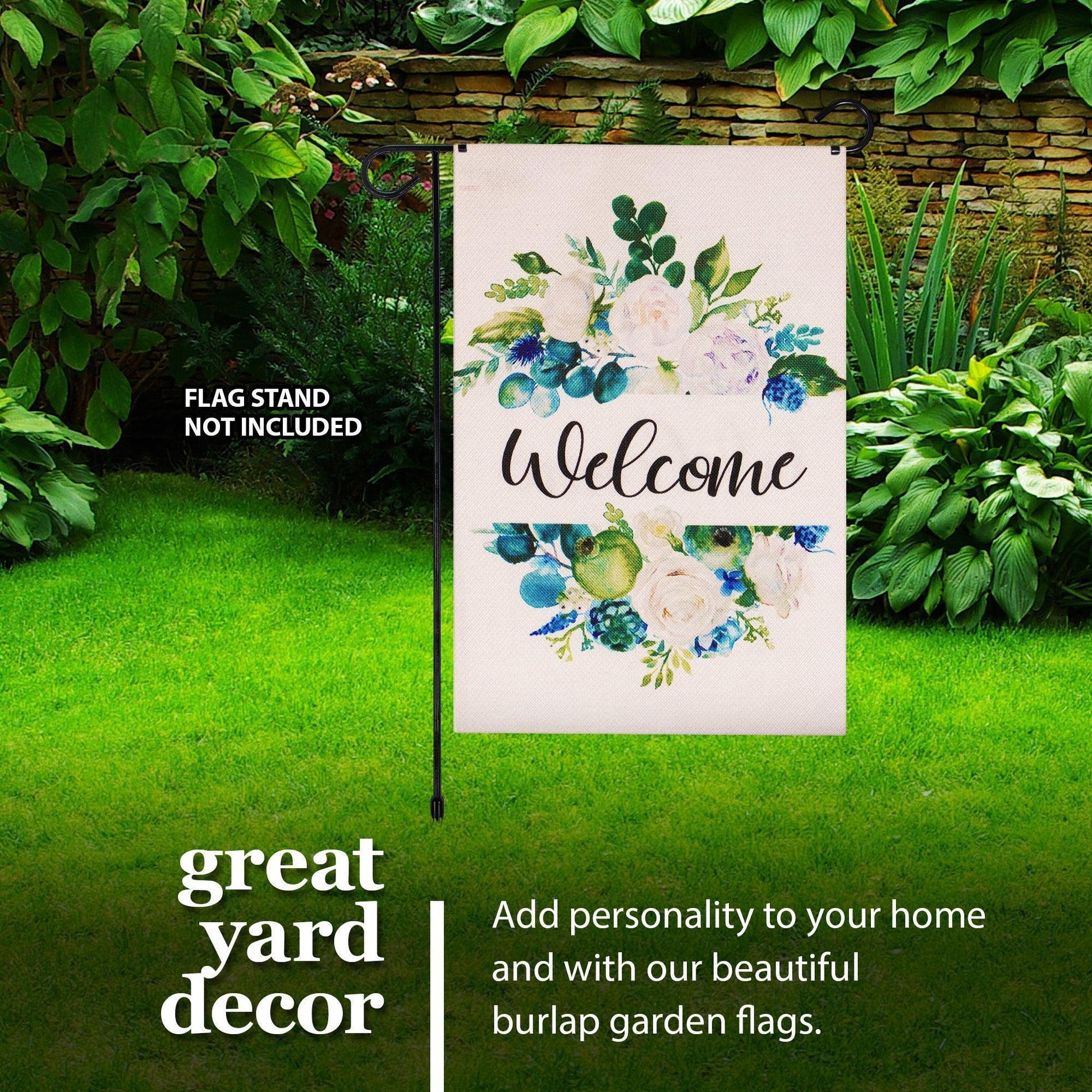 G128 Garden Flag Welcome Elegant Floral Arrangement 12X18 Burlap Fabric