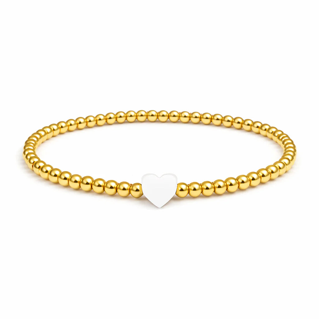 So Very Loved Heart Gold Beaded Stretch Bracelet